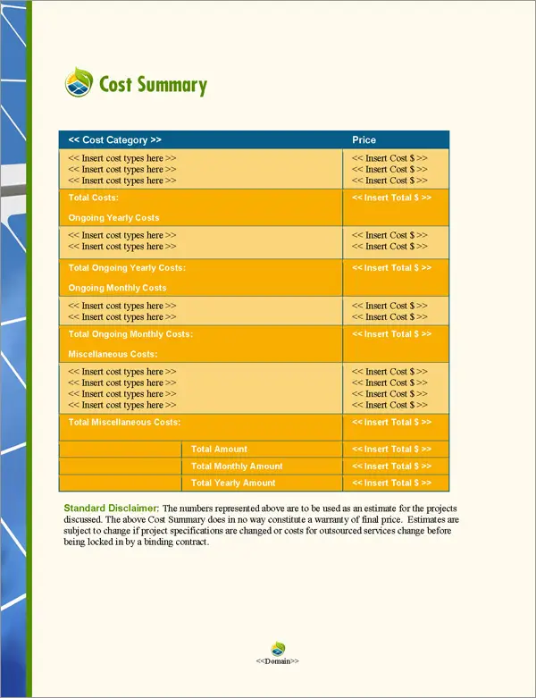 Proposal Pack Energy #9 Cost Summary Page