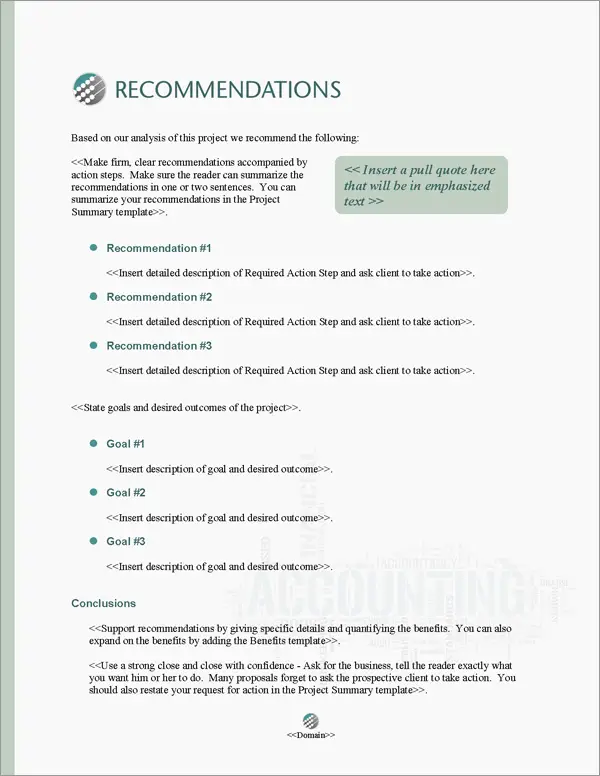 Proposal Pack Accounting #1 Recommendations Page