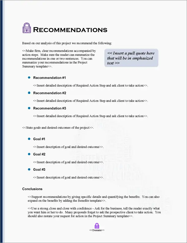 Proposal Pack Security #10 Recommendations Page