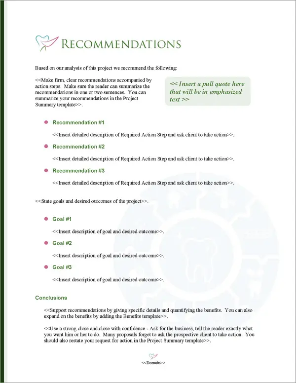 Proposal Pack Healthcare #4 Recommendations Page