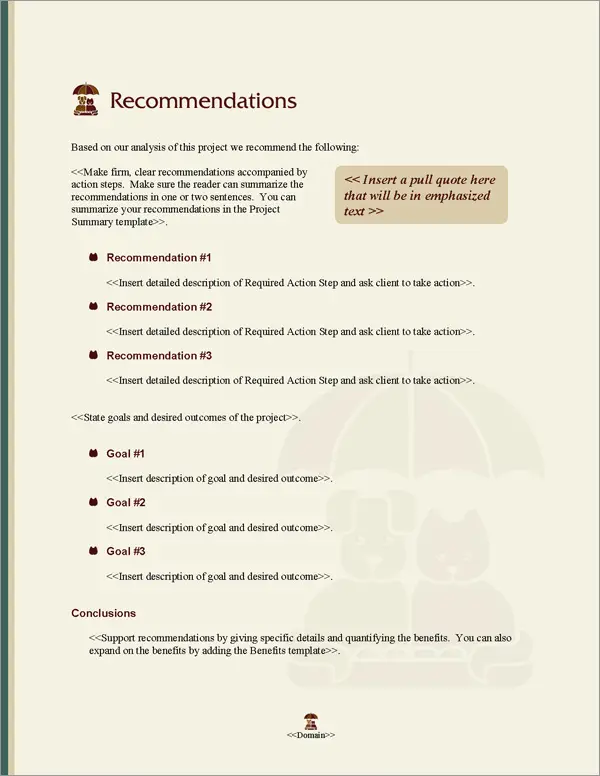 Proposal Pack Animals #6 Recommendations Page