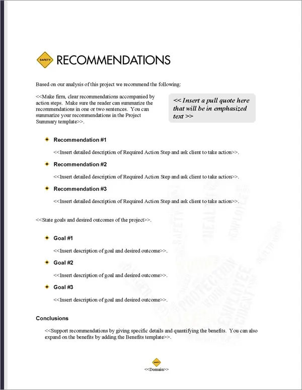 Proposal Pack Safety #4 Recommendations Page