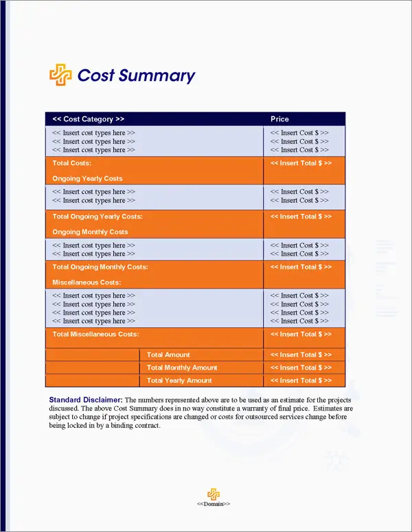 Proposal Pack Healthcare #5 Cost Summary Page