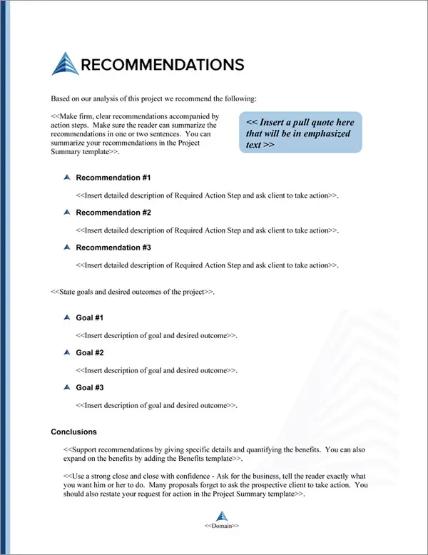 Proposal Pack Architecture #4 Recommendations Page