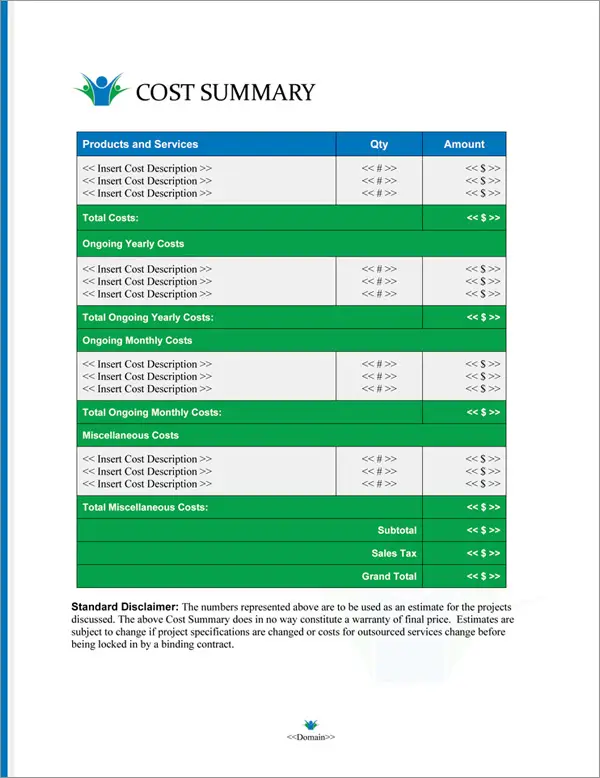 Proposal Pack Community #2 Cost Summary Page