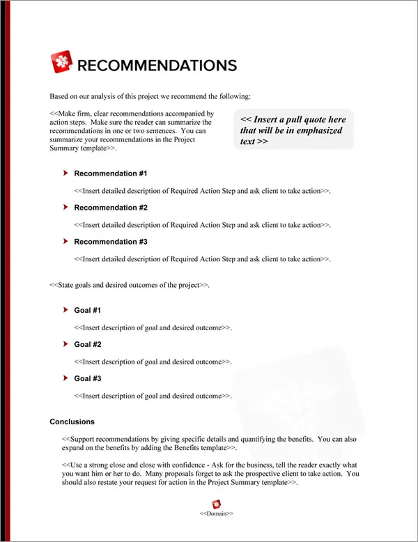 Proposal Pack Medical #8 Recommendations Page