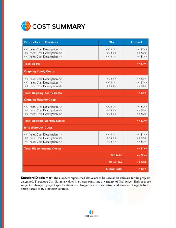 Proposal Pack Artsy #12 Cost Summary Page