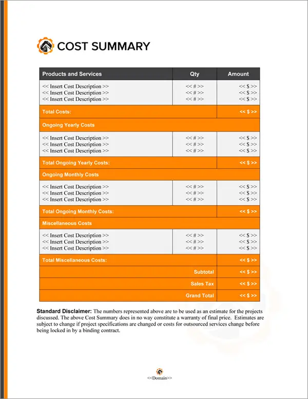 Proposal Pack Mining #4 Cost Summary Page