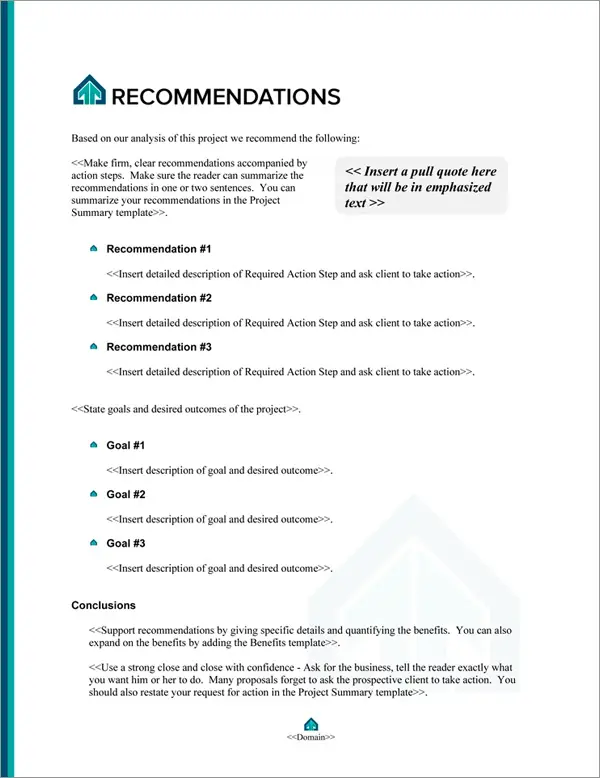 Proposal Pack Real Estate #8 Recommendations Page