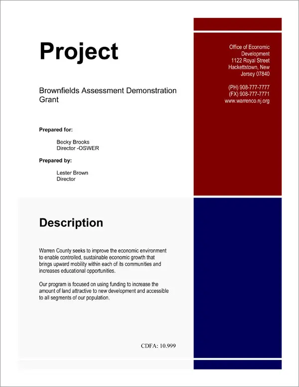 Proposal Pack for Government Grants Title Page