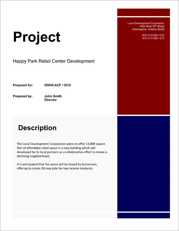 Proposal Pack for Government Grants Title Page