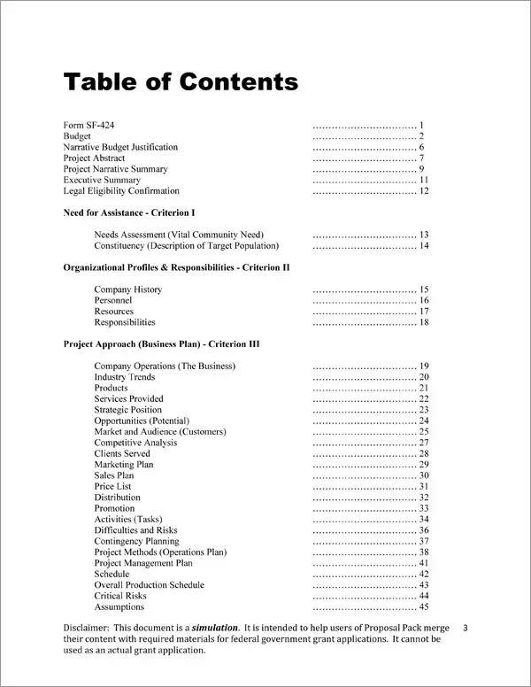 Proposal Pack for Government Grants Body Page