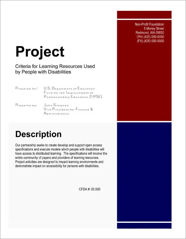 Proposal Pack for Government Grants Title Page