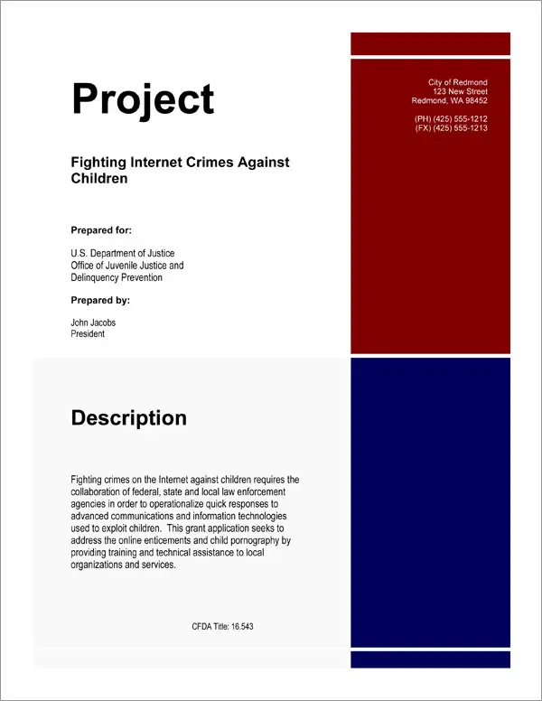 Proposal Pack for Government Grants Title Page