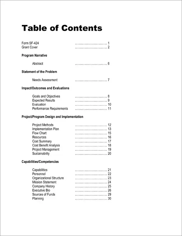 Proposal Pack for Government Grants Body Page